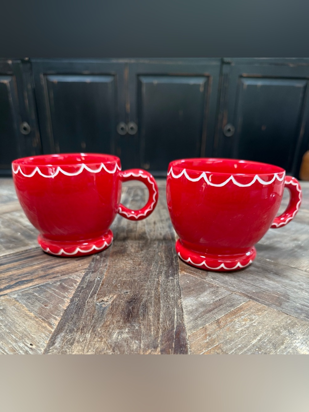 Damson Madder for Anthropologie Hand Painted Glazed Stoneware Mugs Set of 2 NIB